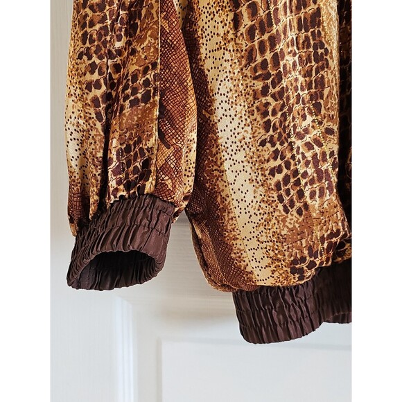 Vintage Nylon Bomber Jacket Snakeskin Pattern Gold Brown 90s Y2K Hip Hop Womans - Picture 8 of 15